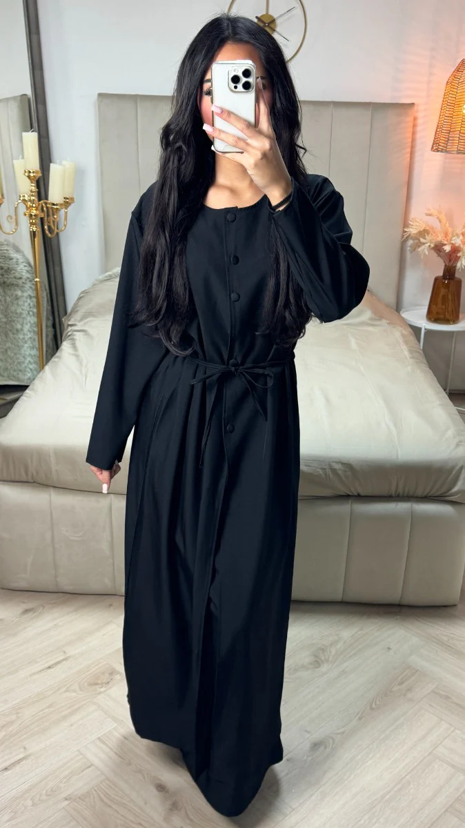 2pcs Set Tie Belt Blouse Button Maxi + Skirt - Image 3