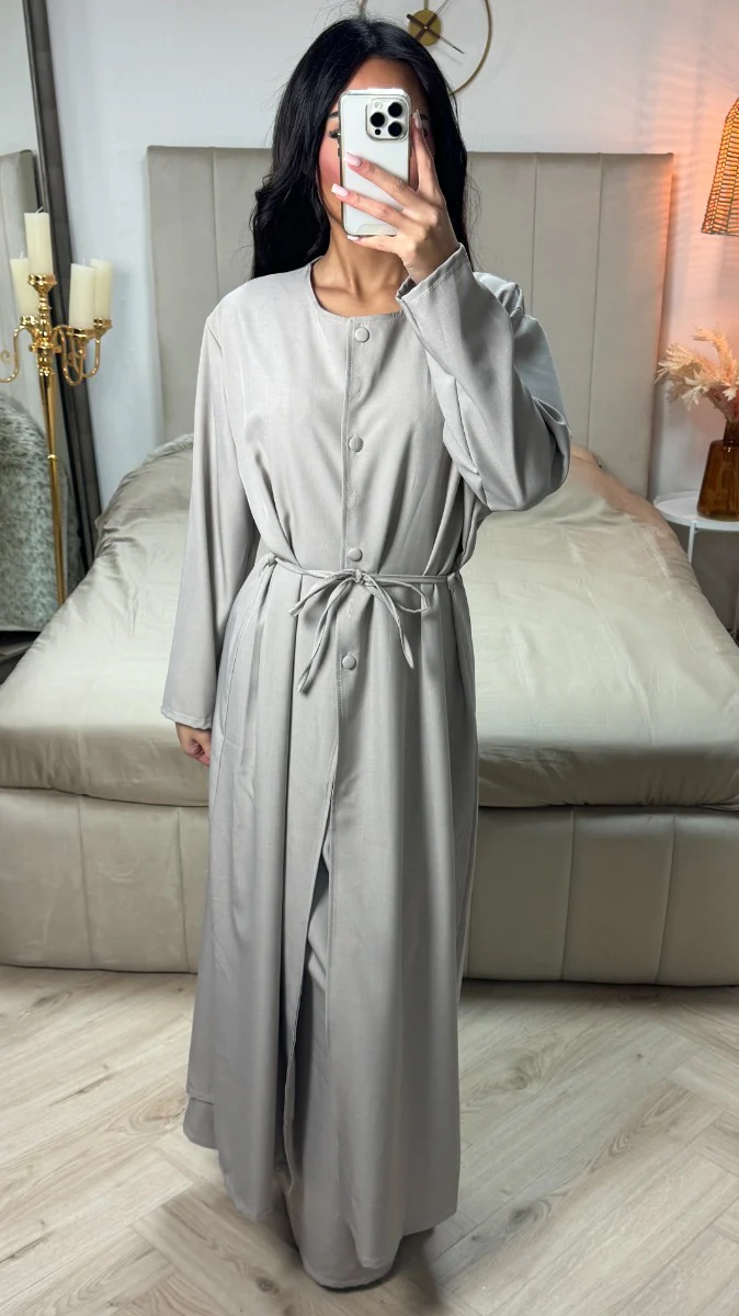 2pcs Set Tie Belt Blouse Button Maxi + Skirt - Image 4