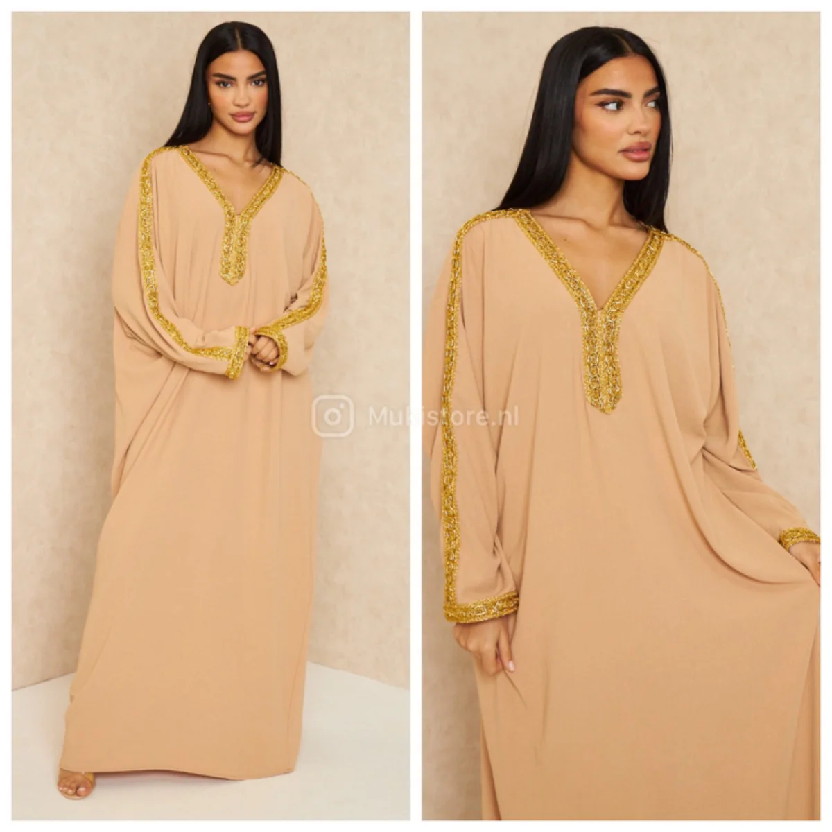 Beautiful Golden Embroidered V Maxi Dress - Image 3