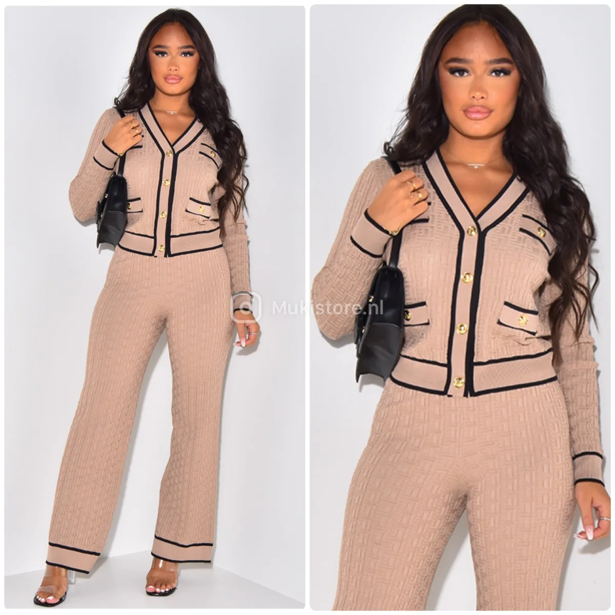 Beautiful Material Cardigan Wide Leg Set Golden Buttons 2315 - Image 4