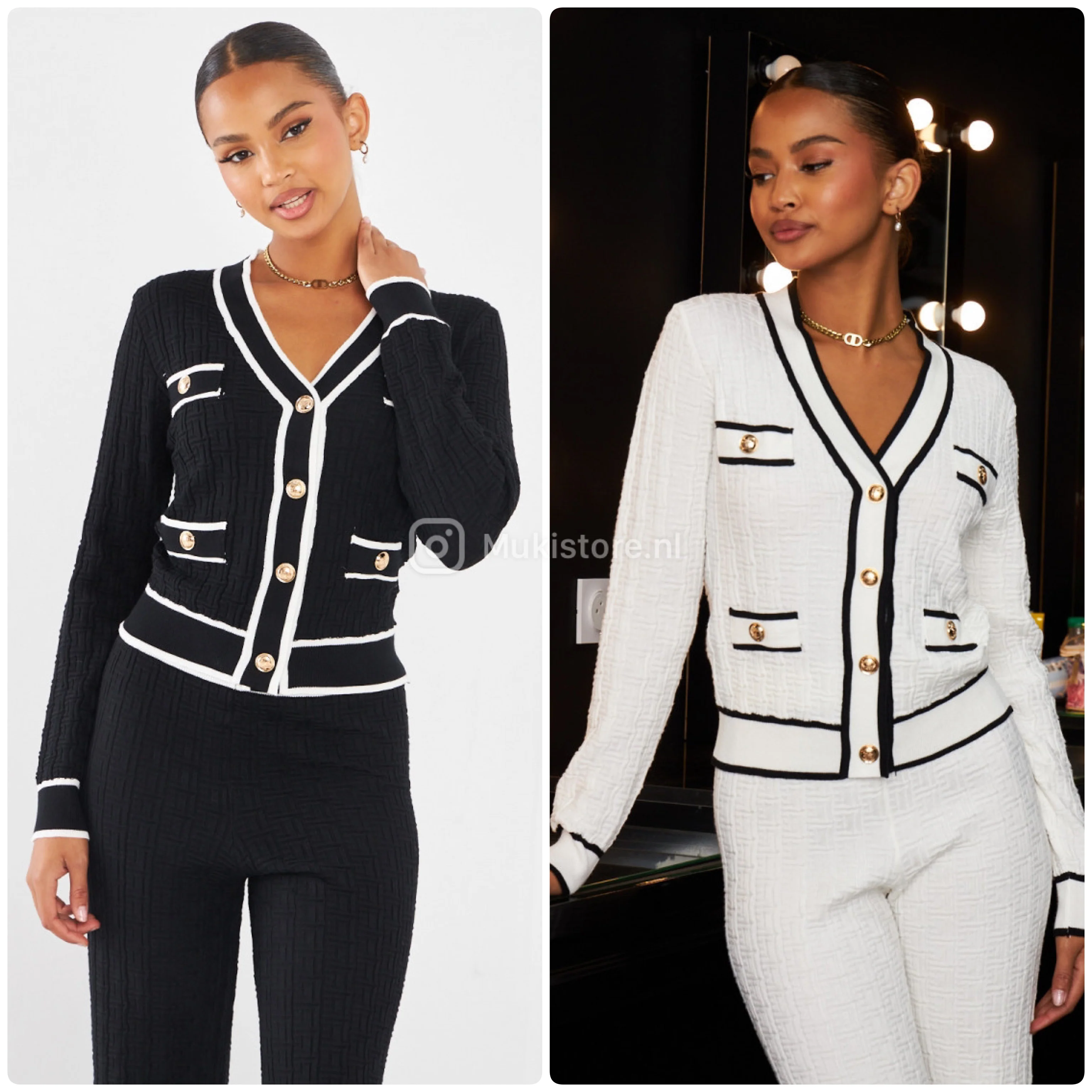 Beautiful Material Cardigan Wide Leg Set Golden Buttons 2315 - Image 7