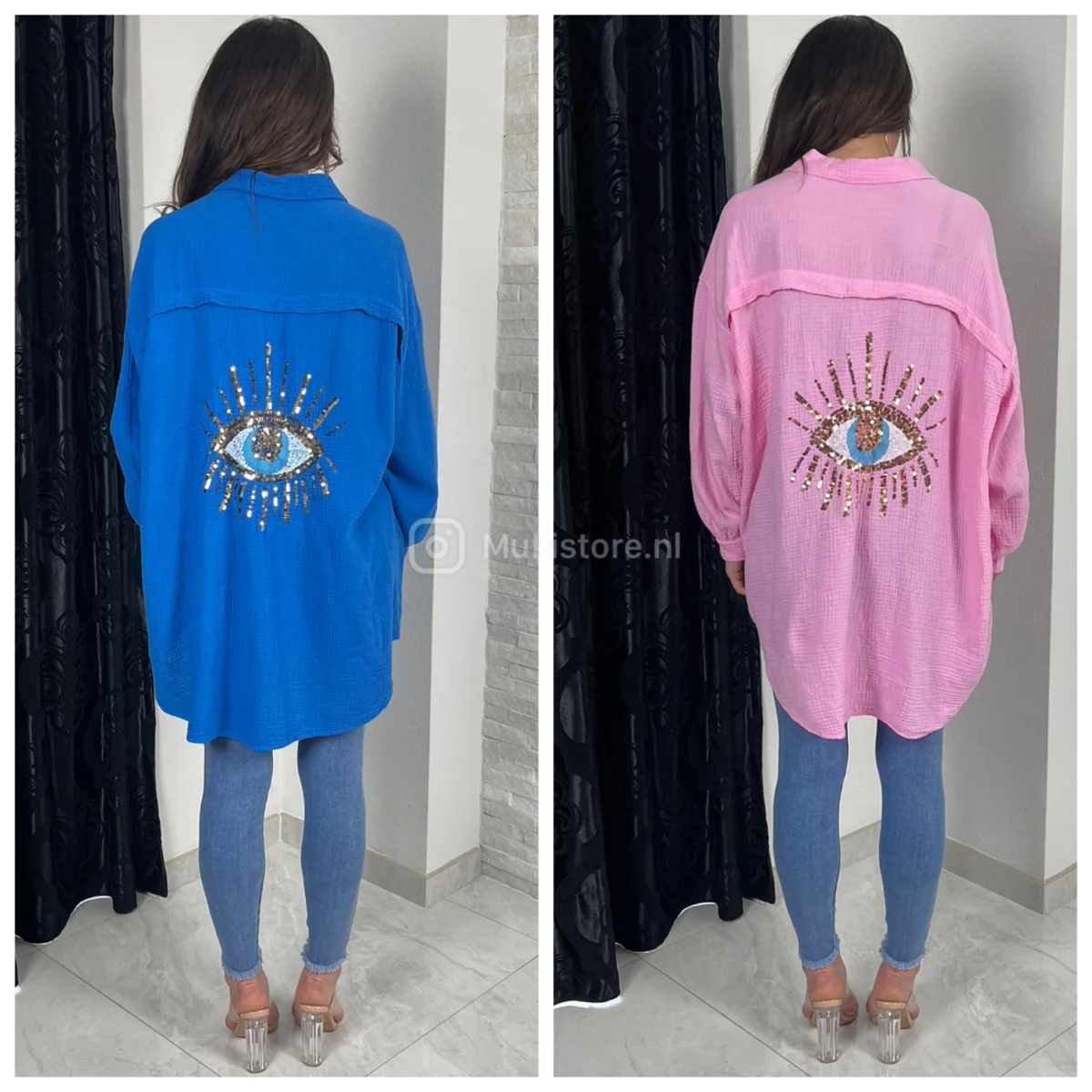 Cheesecloth Blouse Dress Sequin Golden Eye - Image 3