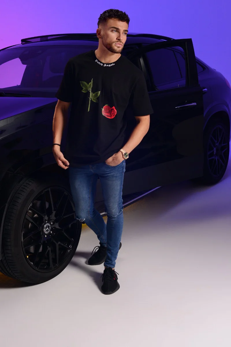 Dutch Angels Broken Red Rose Black Oversized T-shirt - Image 6