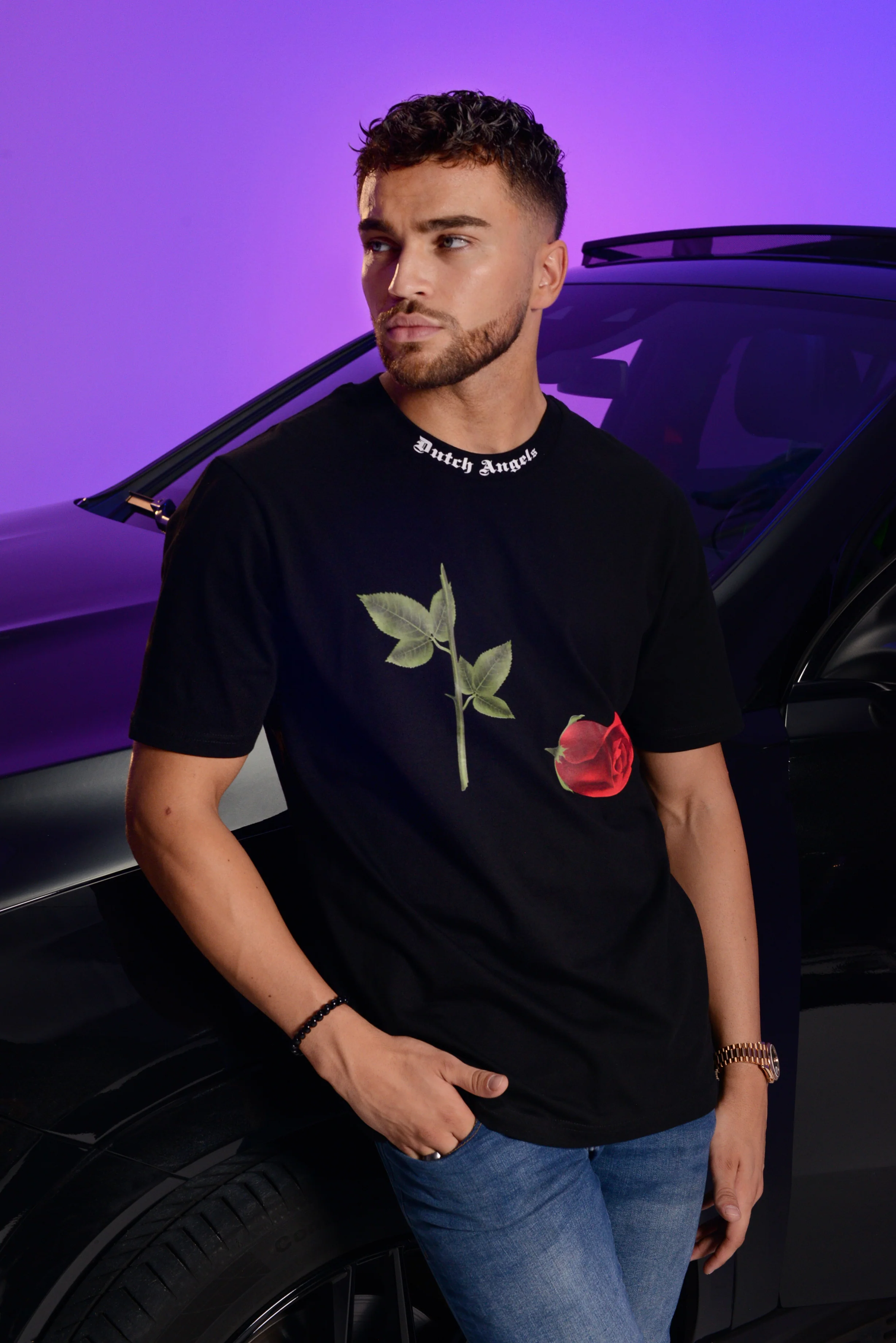 Dutch Angels Broken Red Rose Black Oversized T-shirt - Image 9