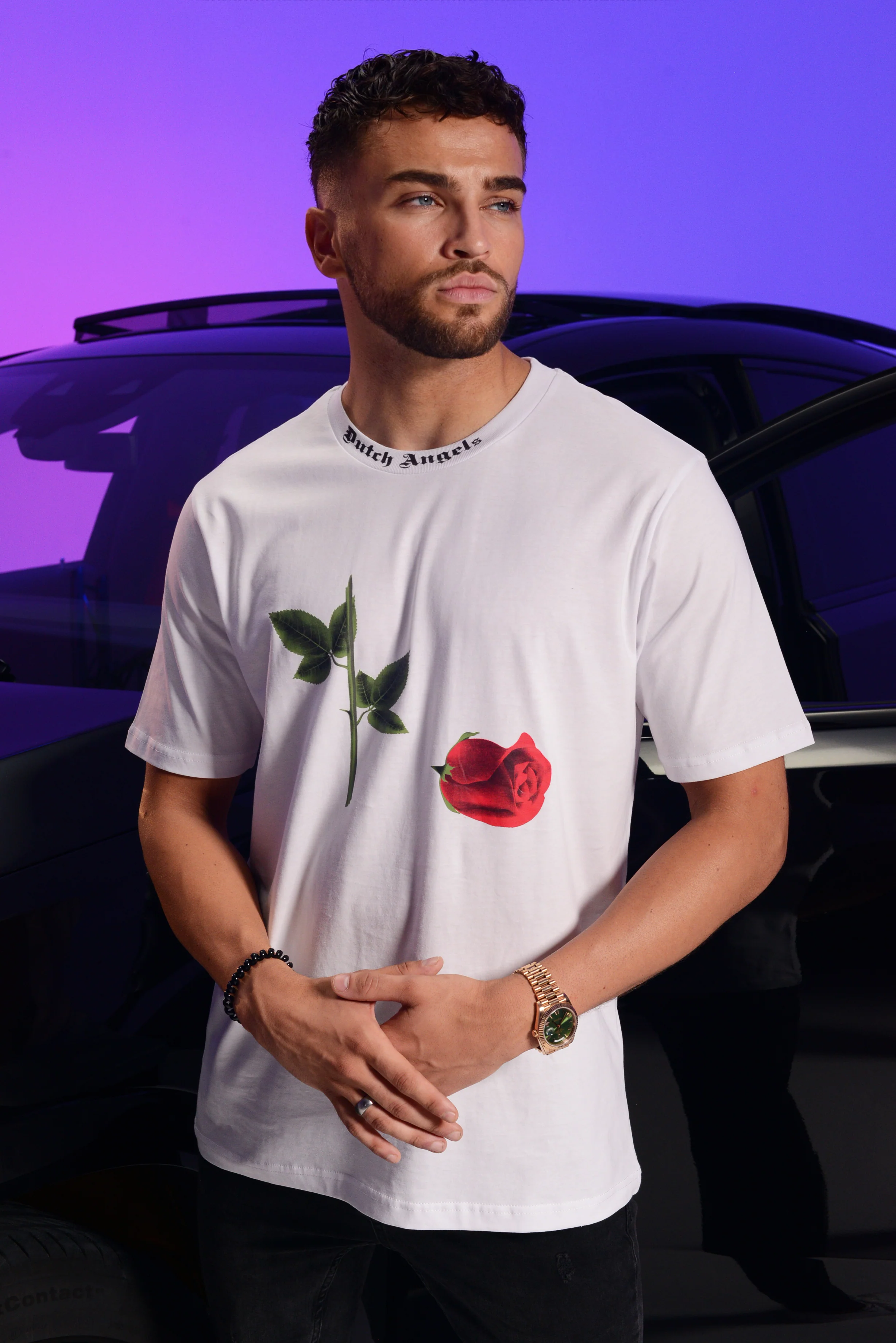 Dutch Angels Broken Red Rose White Oversized T-shirt - Image 11