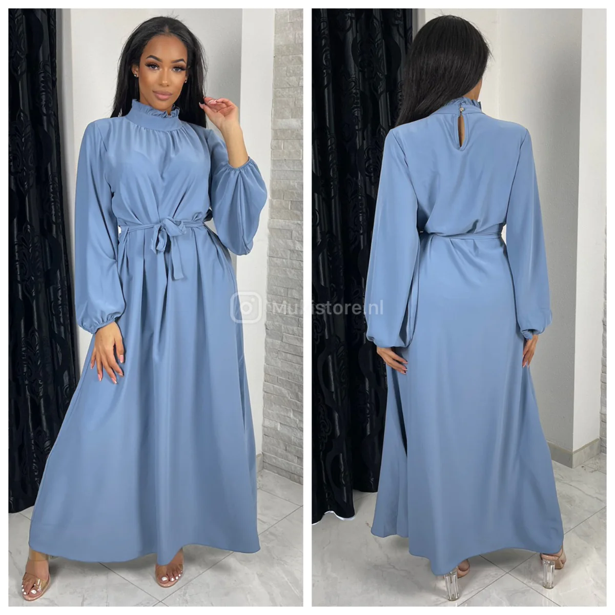 Elegant Maxi Tie Belt Collar Detail - Image 6