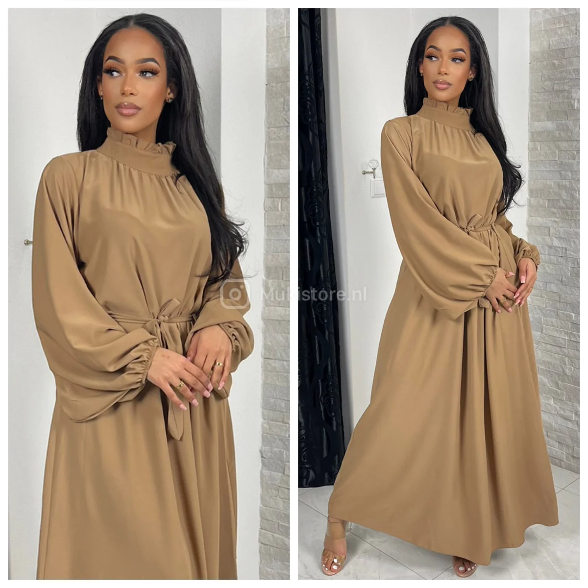 Elegant Maxi Tie Belt Collar Detail - Image 7