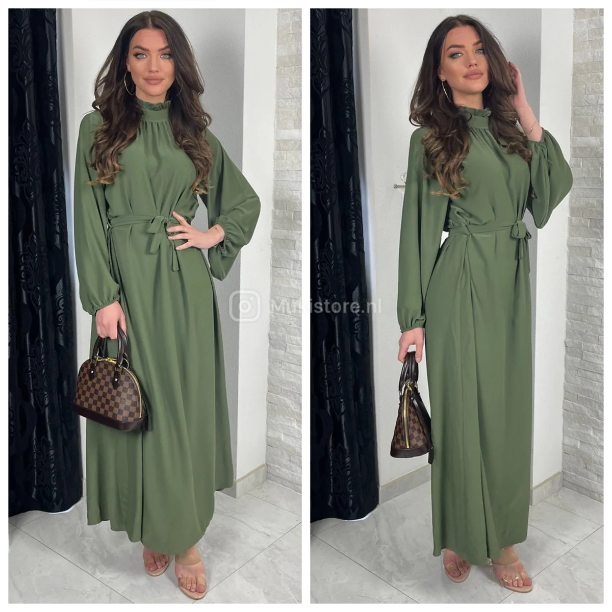 Elegant Maxi Tie Belt Collar Detail - Image 8