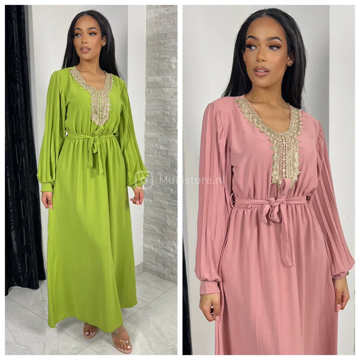 Embroidered Maxi Tie Belt Ruffle Sleeves - Image 4