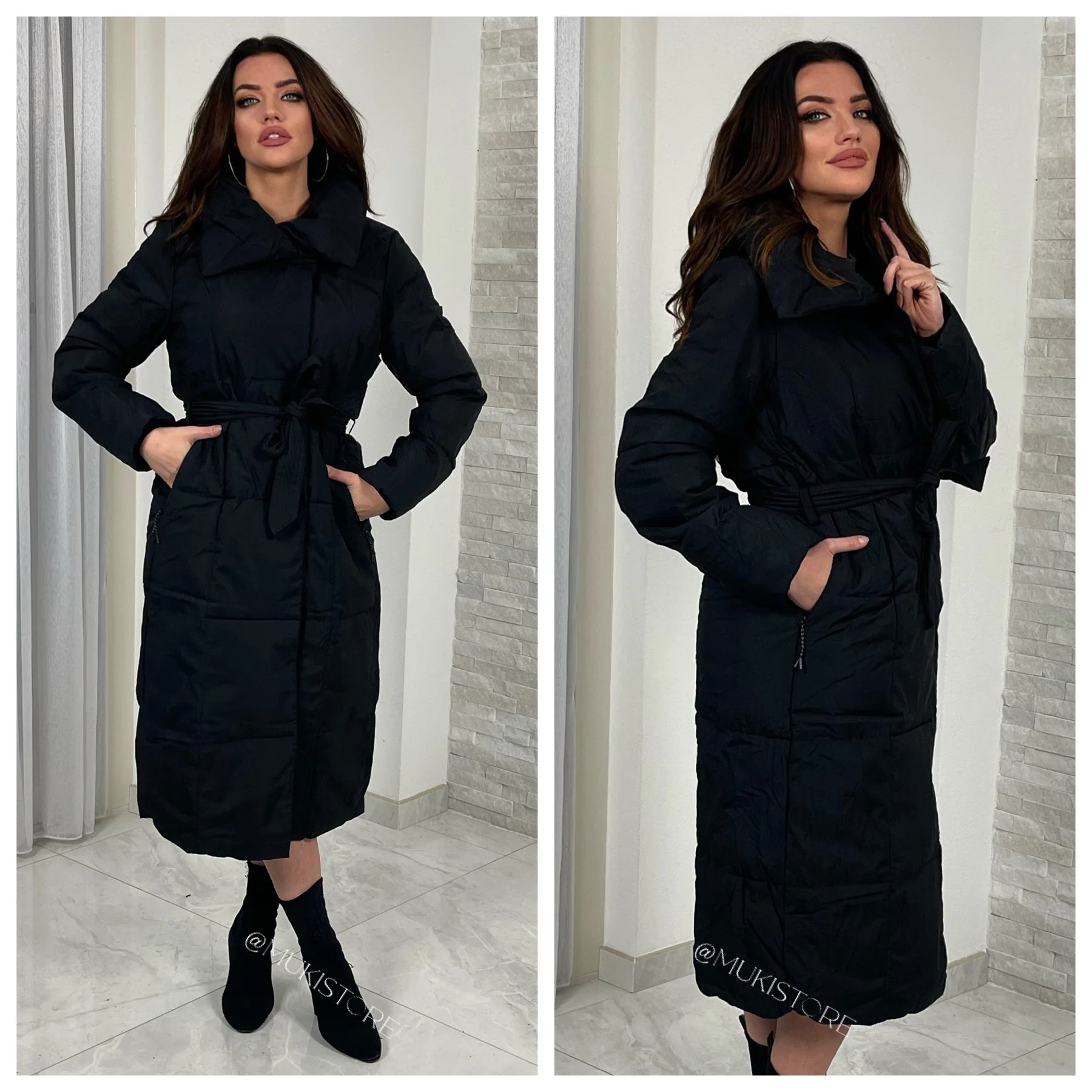 Extra Long Puffer Collar Jacket Tie Belt W15 - Image 4