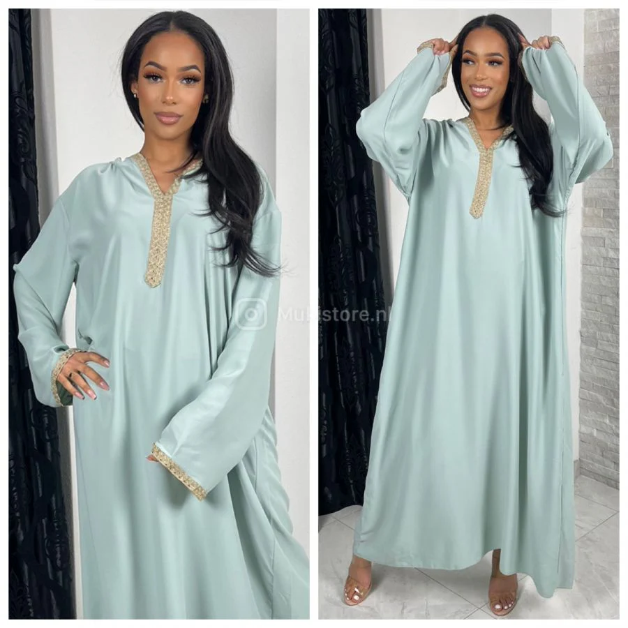 Golden Embroidery Wrist Hoodie Neck Abaya Super Oversized - Image 10