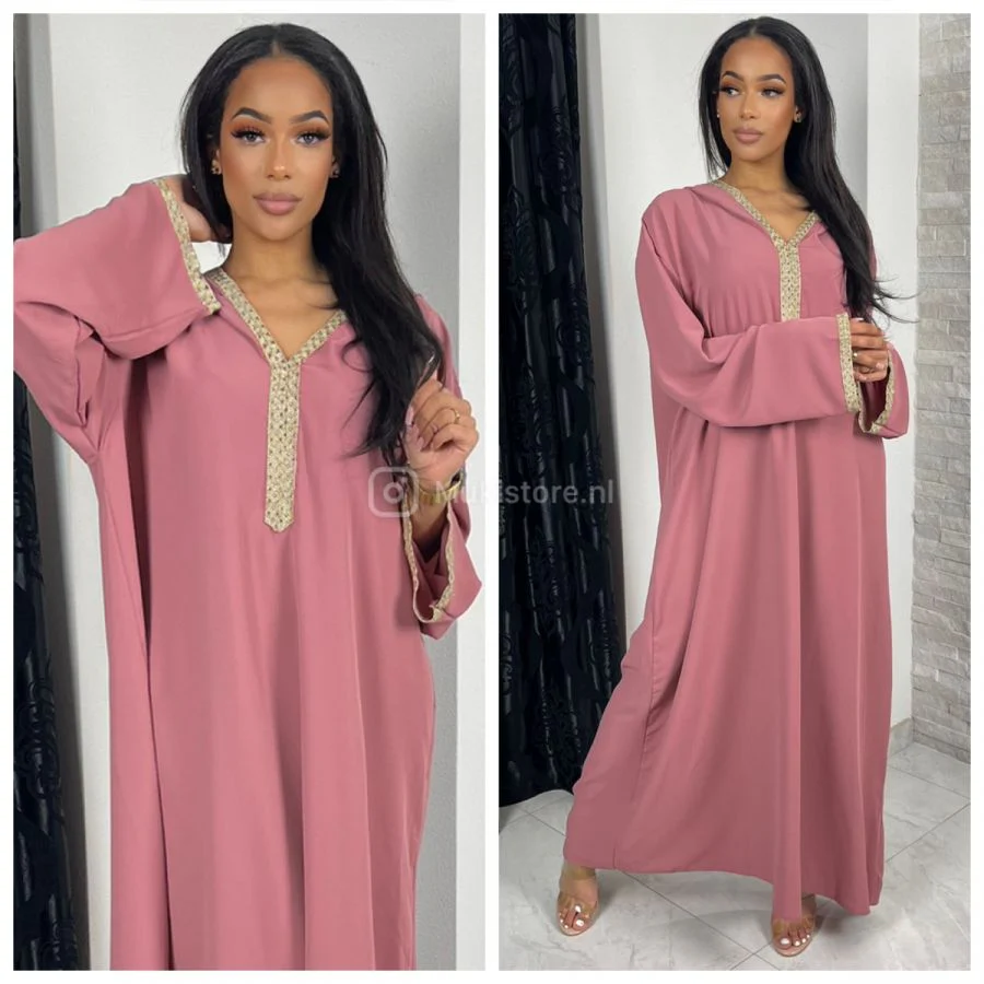 Golden Embroidery Wrist Hoodie Neck Abaya Super Oversized - Image 12