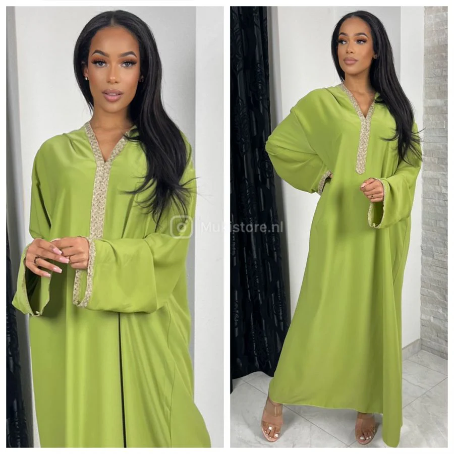 Golden Embroidery Wrist Hoodie Neck Abaya Super Oversized - Image 13