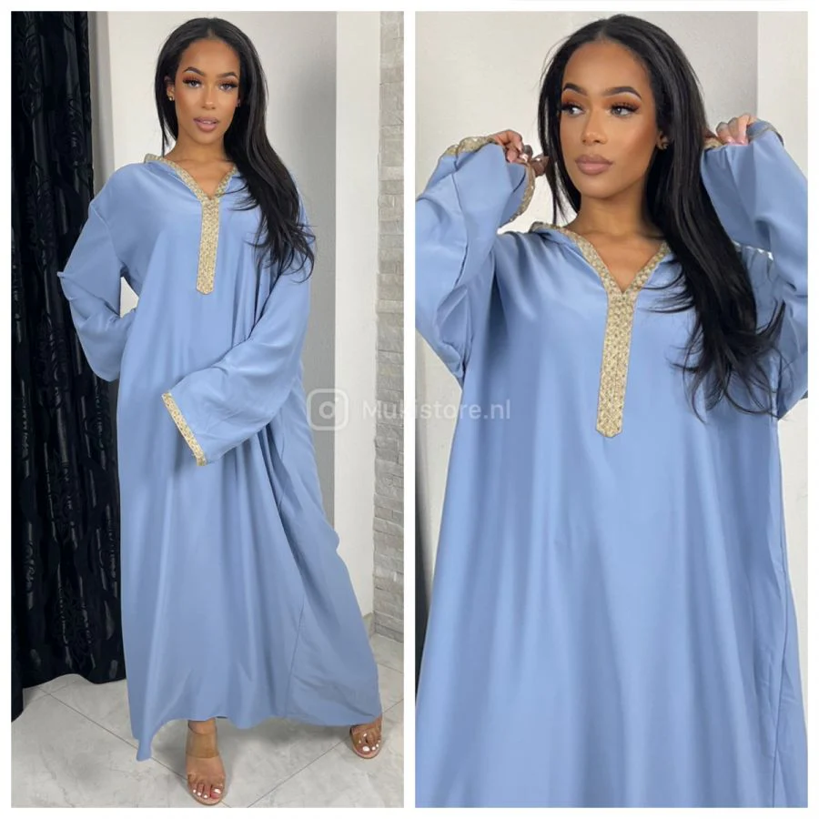 Golden Embroidery Wrist Hoodie Neck Abaya Super Oversized - Image 14