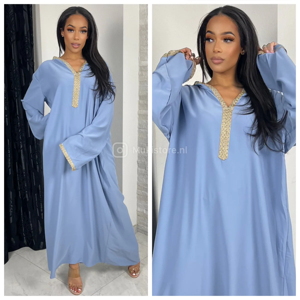 Golden Embroidery Wrist Hoodie Neck Abaya Super Oversized - Image 6