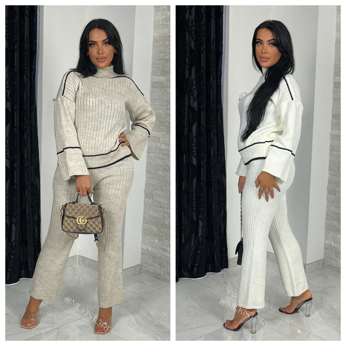 High Neck Ribbed Wide Leg Set Avantgarde - Image 3