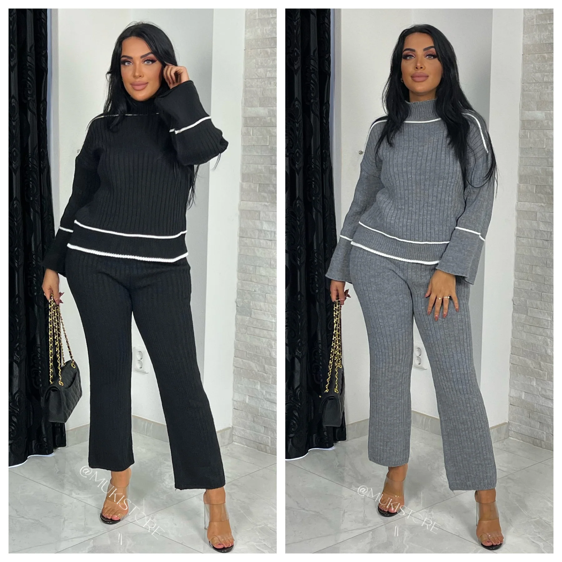 High Neck Ribbed Wide Leg Set Avantgarde - Image 9