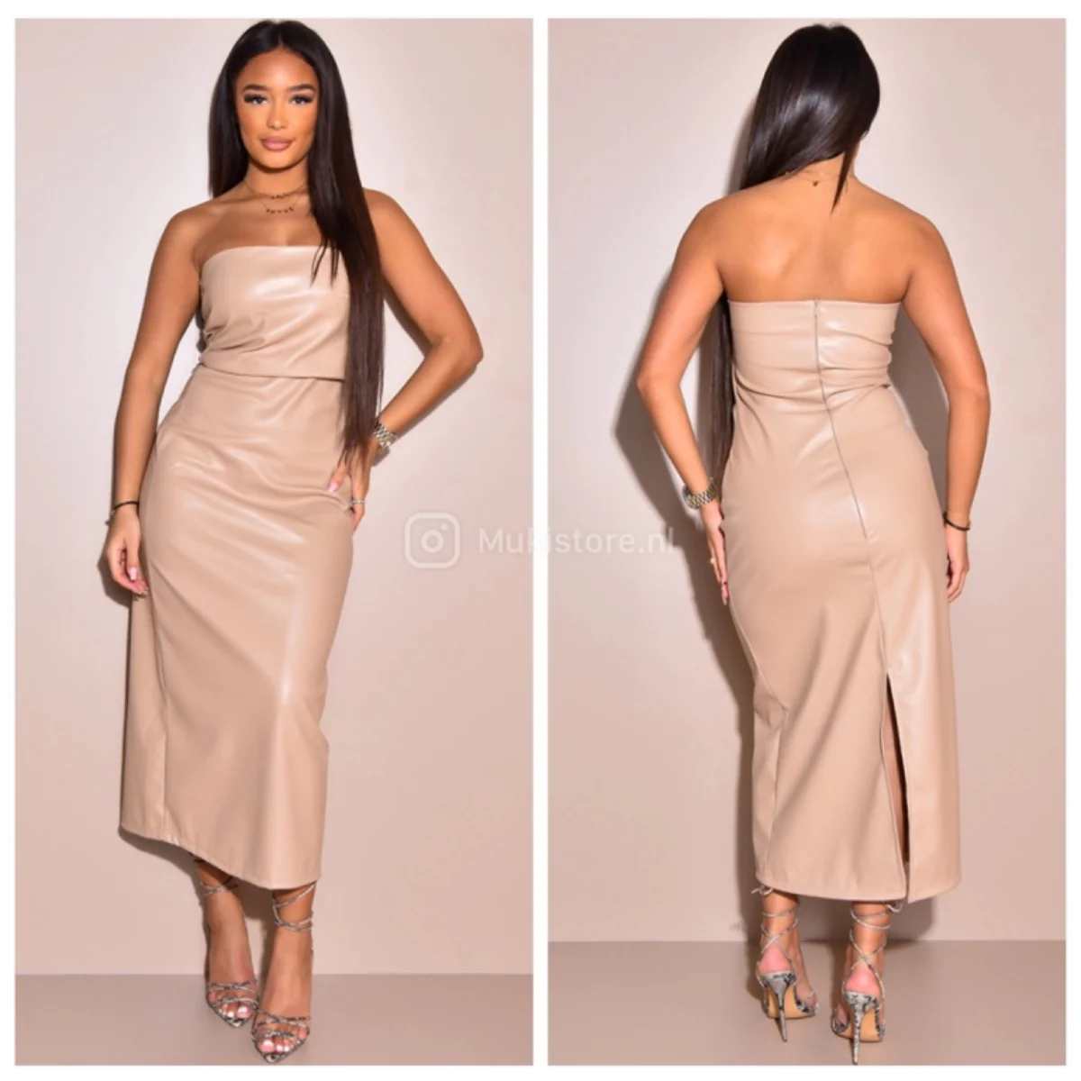 Leather strapless dress backsplit - Image 3