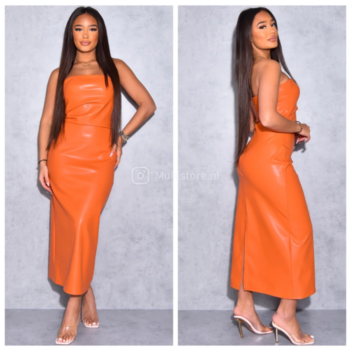 Leather strapless dress backsplit - Image 5