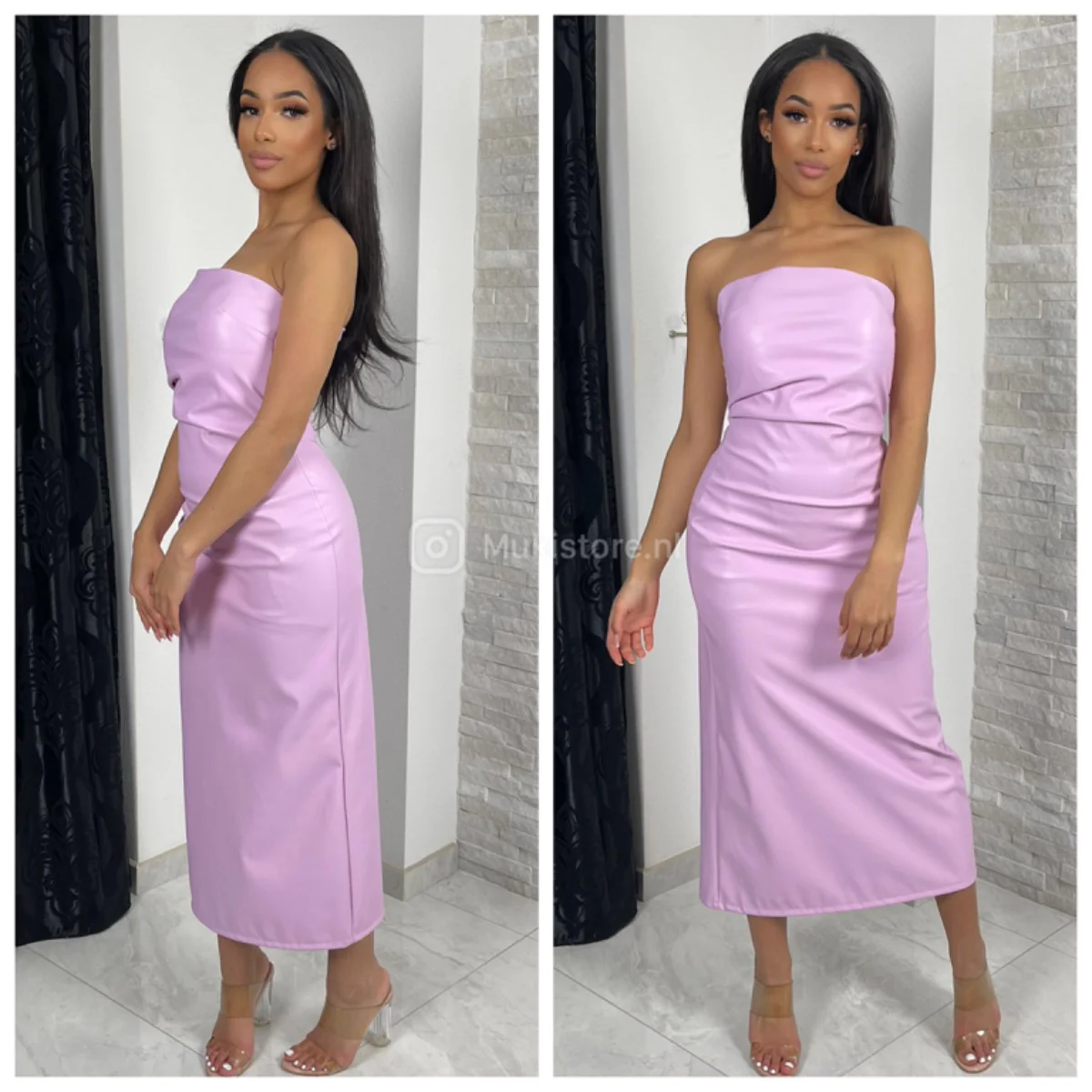 Leather strapless dress backsplit - Image 7