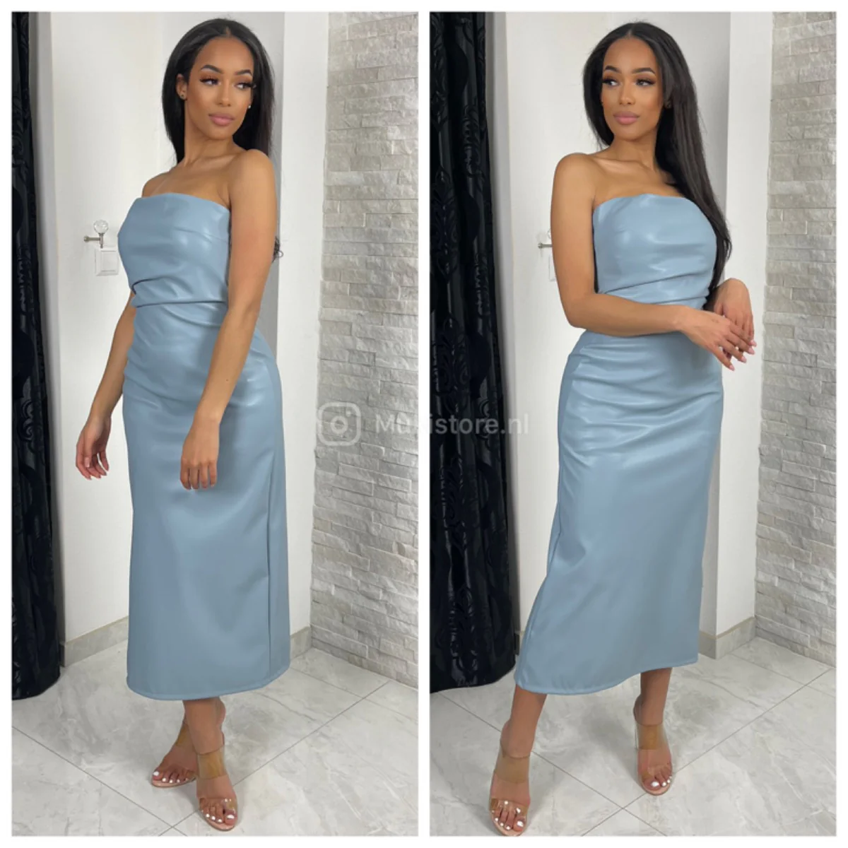 Leather strapless dress backsplit - Image 8