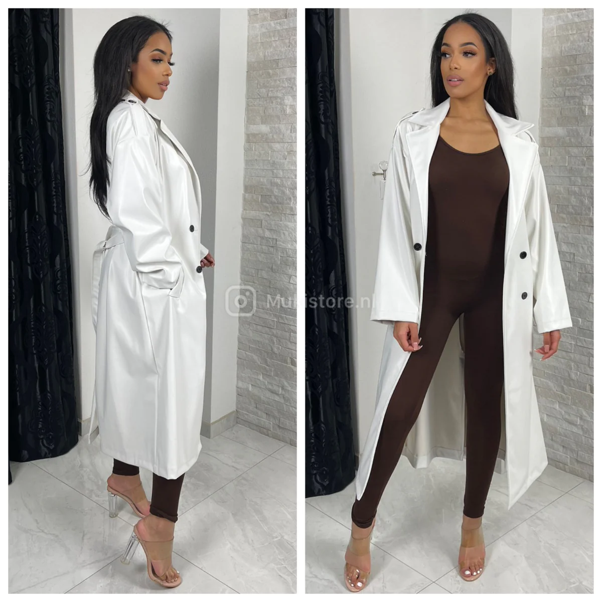 Leatherlook Buttons Jacket Tie Belt - Image 4