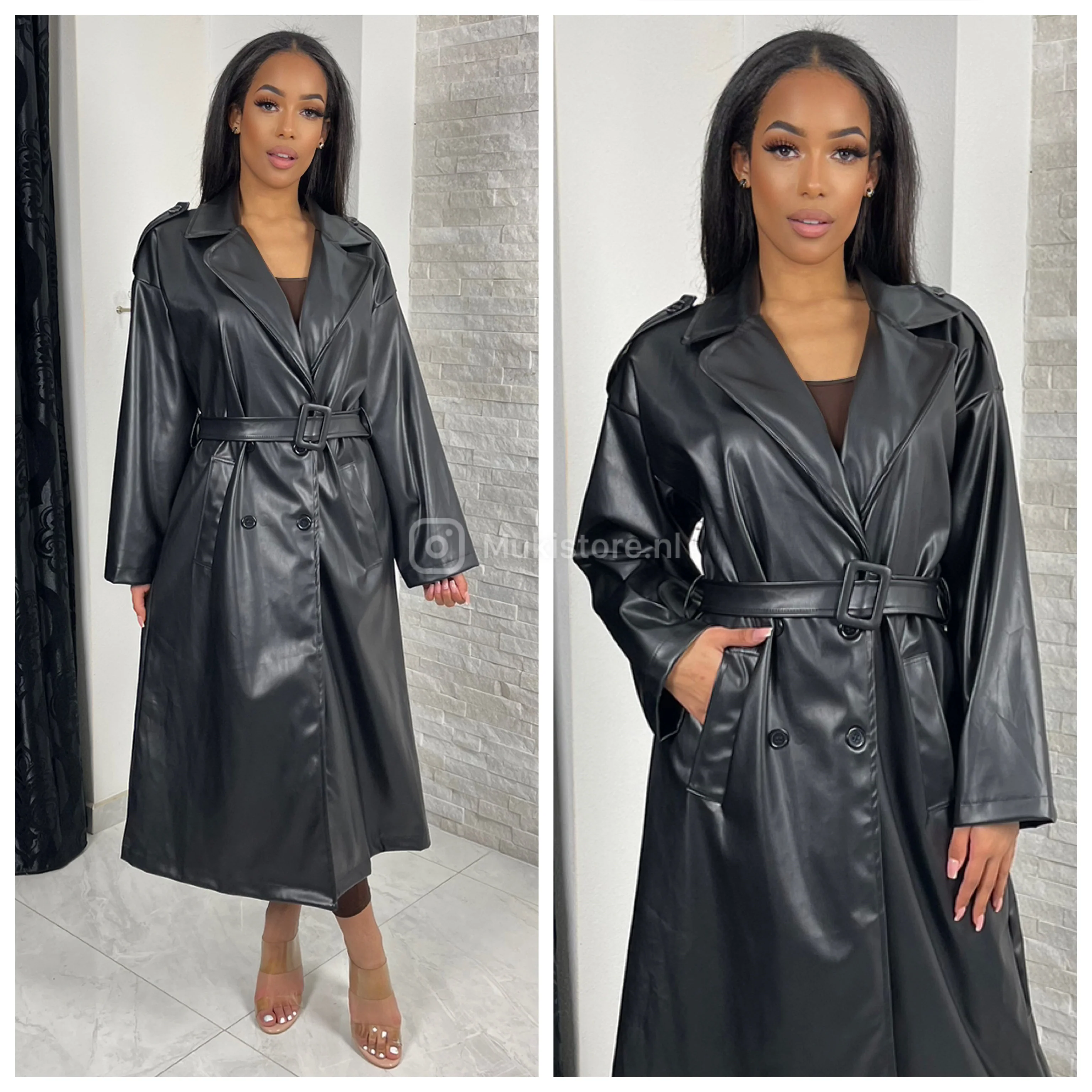 Leatherlook Buttons Jacket Tie Belt - Image 6