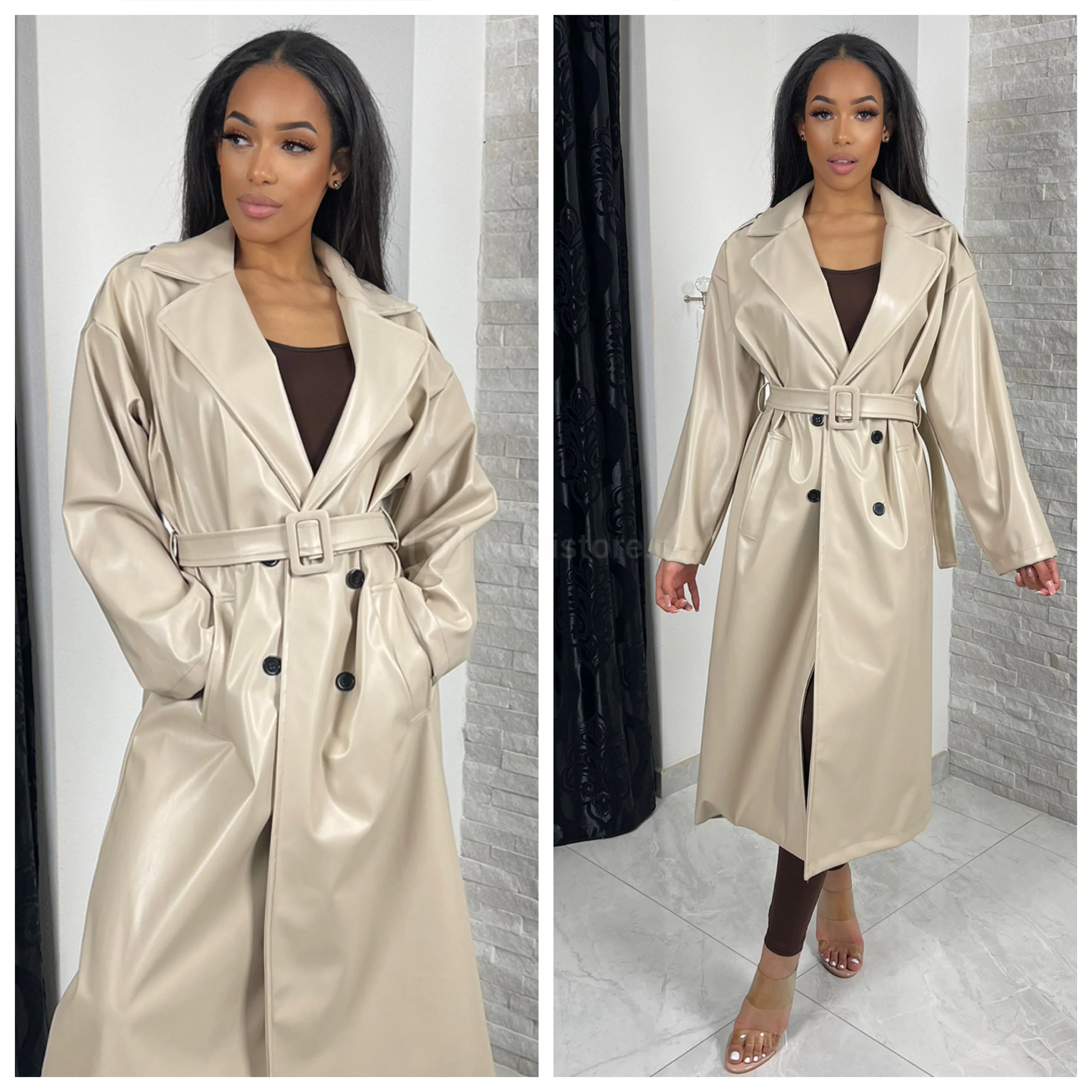 Leatherlook Buttons Jacket Tie Belt - Image 7