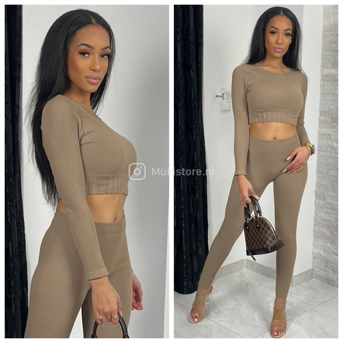 Long Sleeve Crop Premium Quality Ribbed Set 319 - Image 3