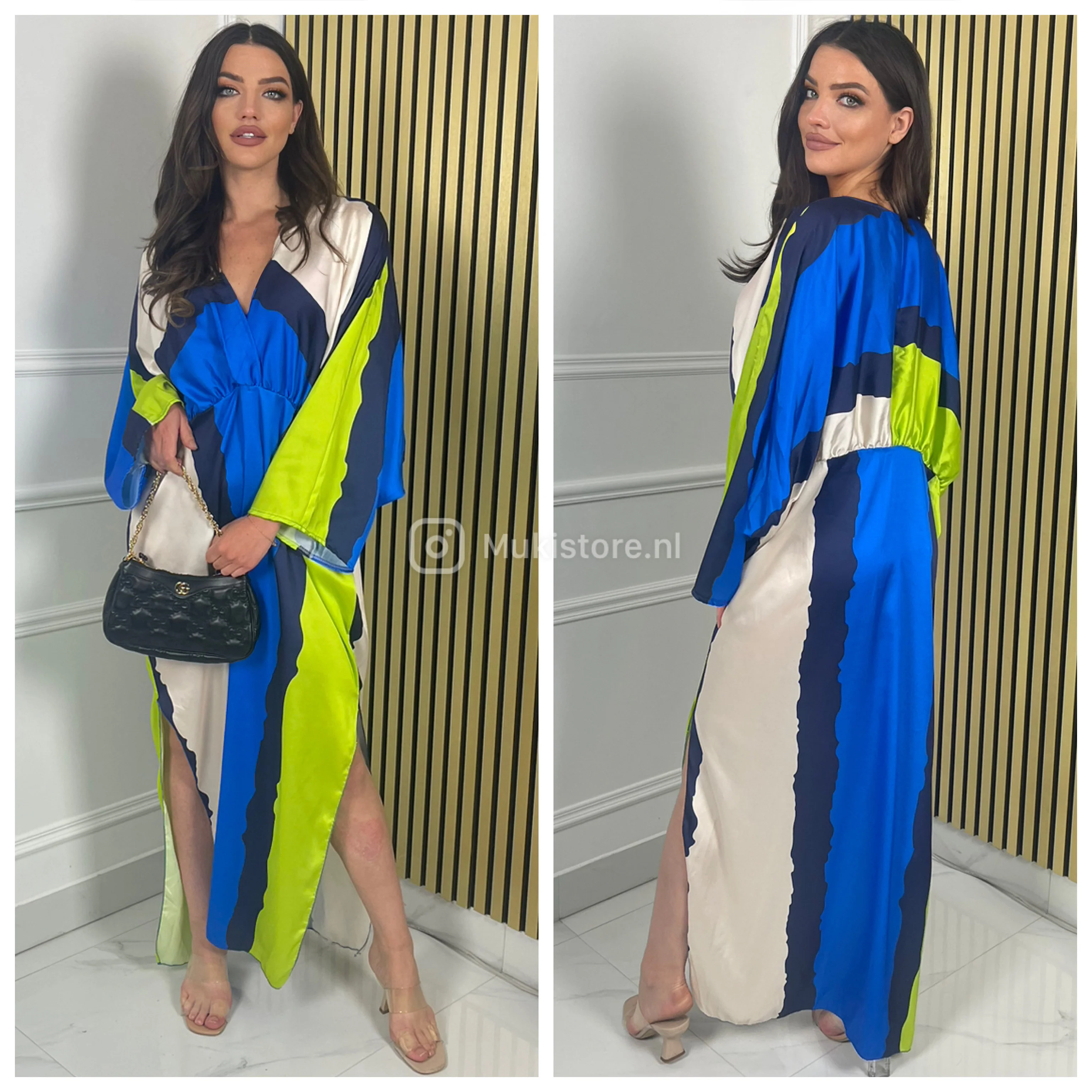 Multicolor Oversized Dress Splits V Neck - Image 4