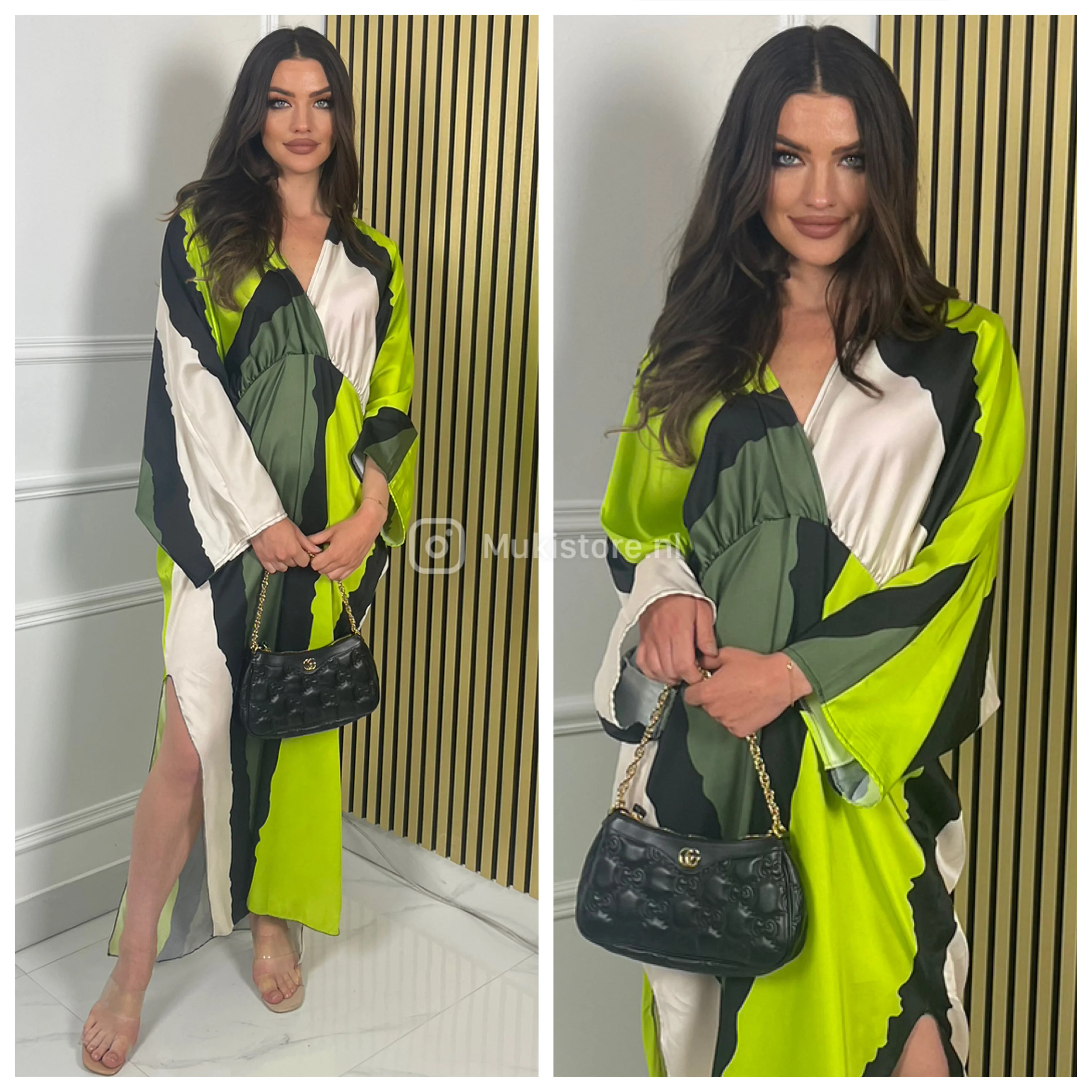 Multicolor Oversized Dress Splits V Neck - Image 6