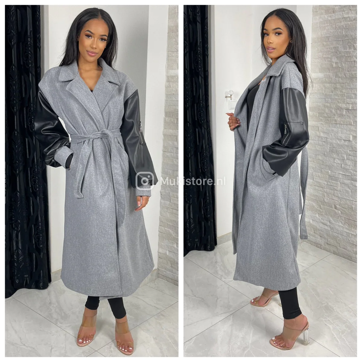 Musthave Trenchcoat Leatherlook Sleeves Zip Detail - Image 4