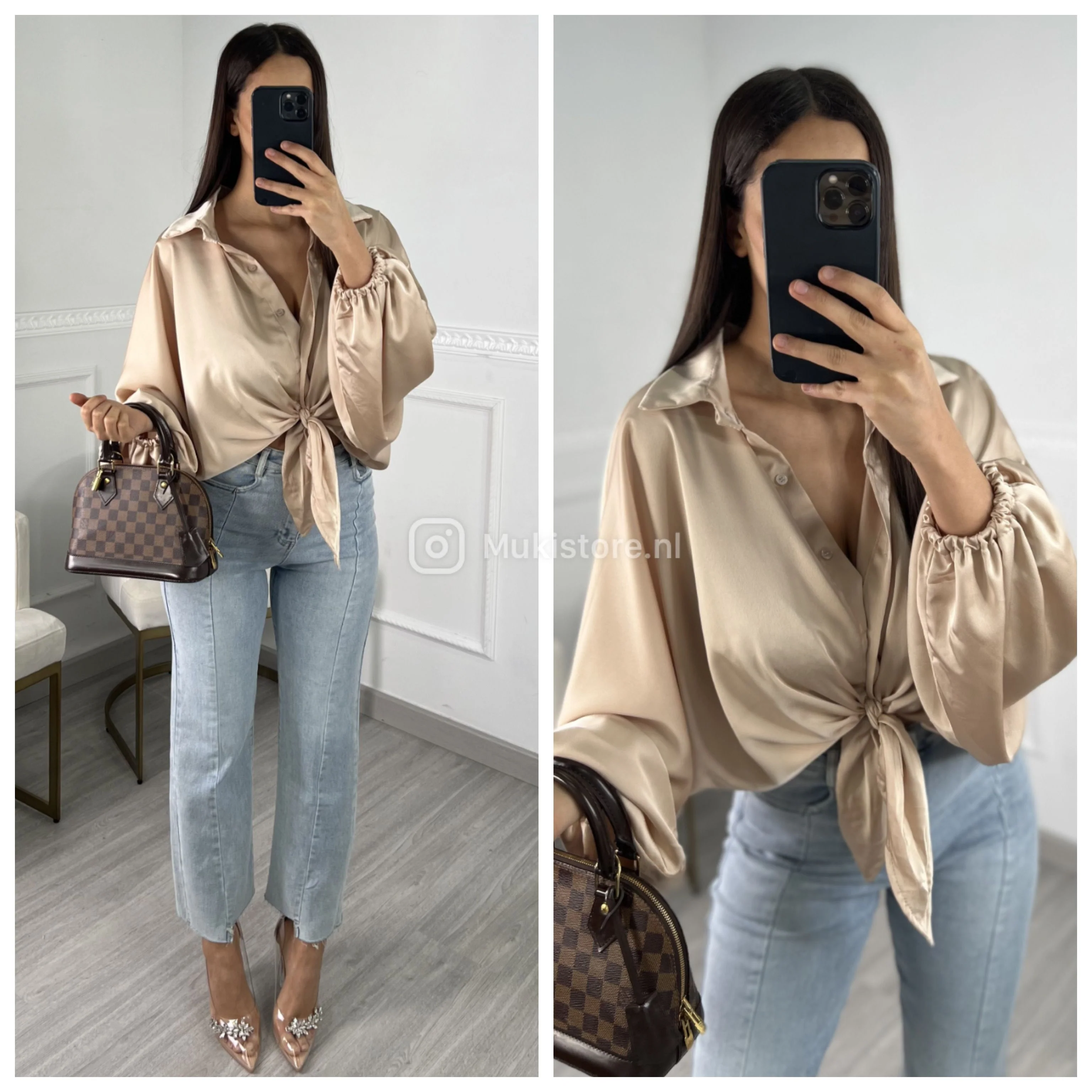 Oversized Satin Crop Blouse Elastic Sleevs - Image 17