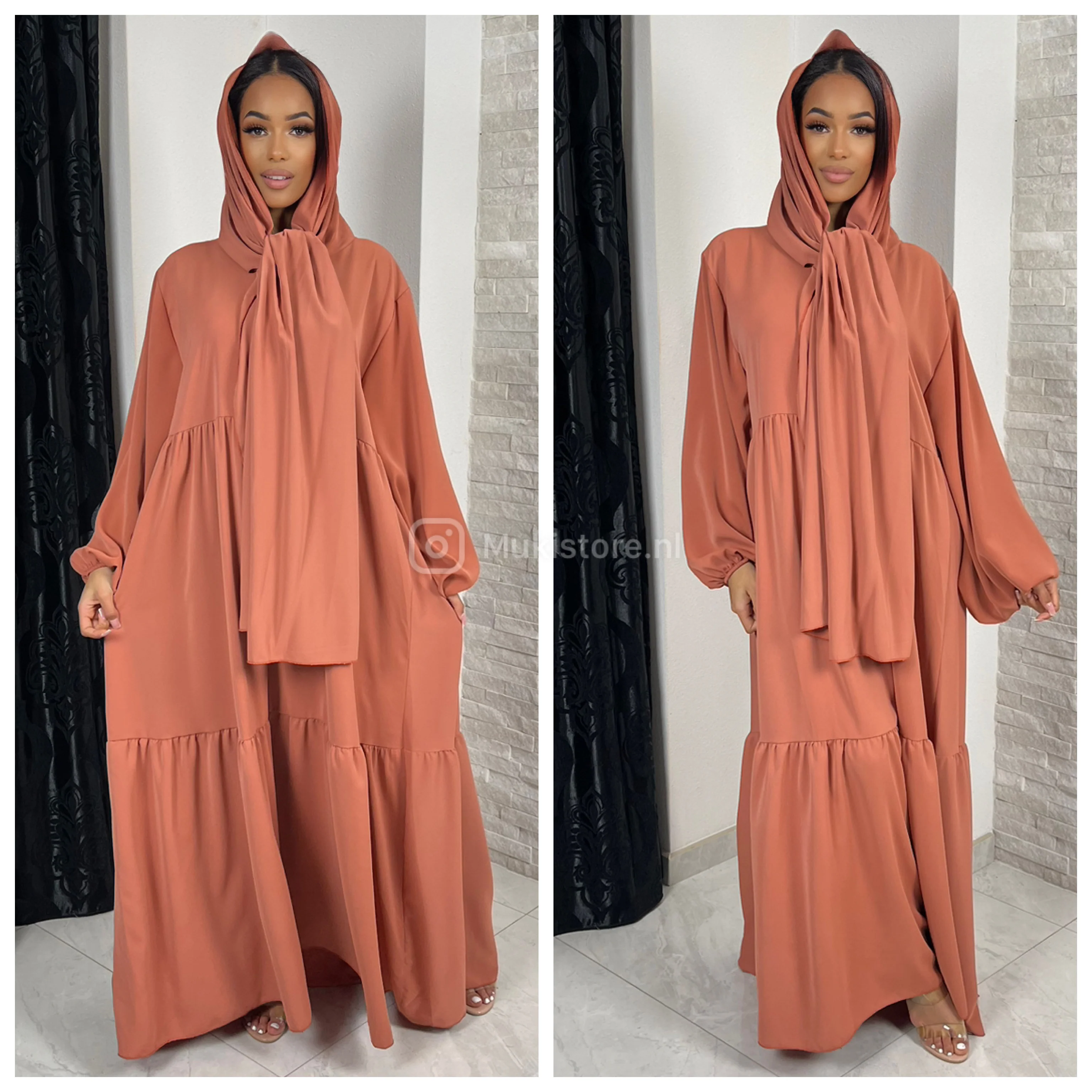 Pleated Headscarf Abaya Oversized - Image 21