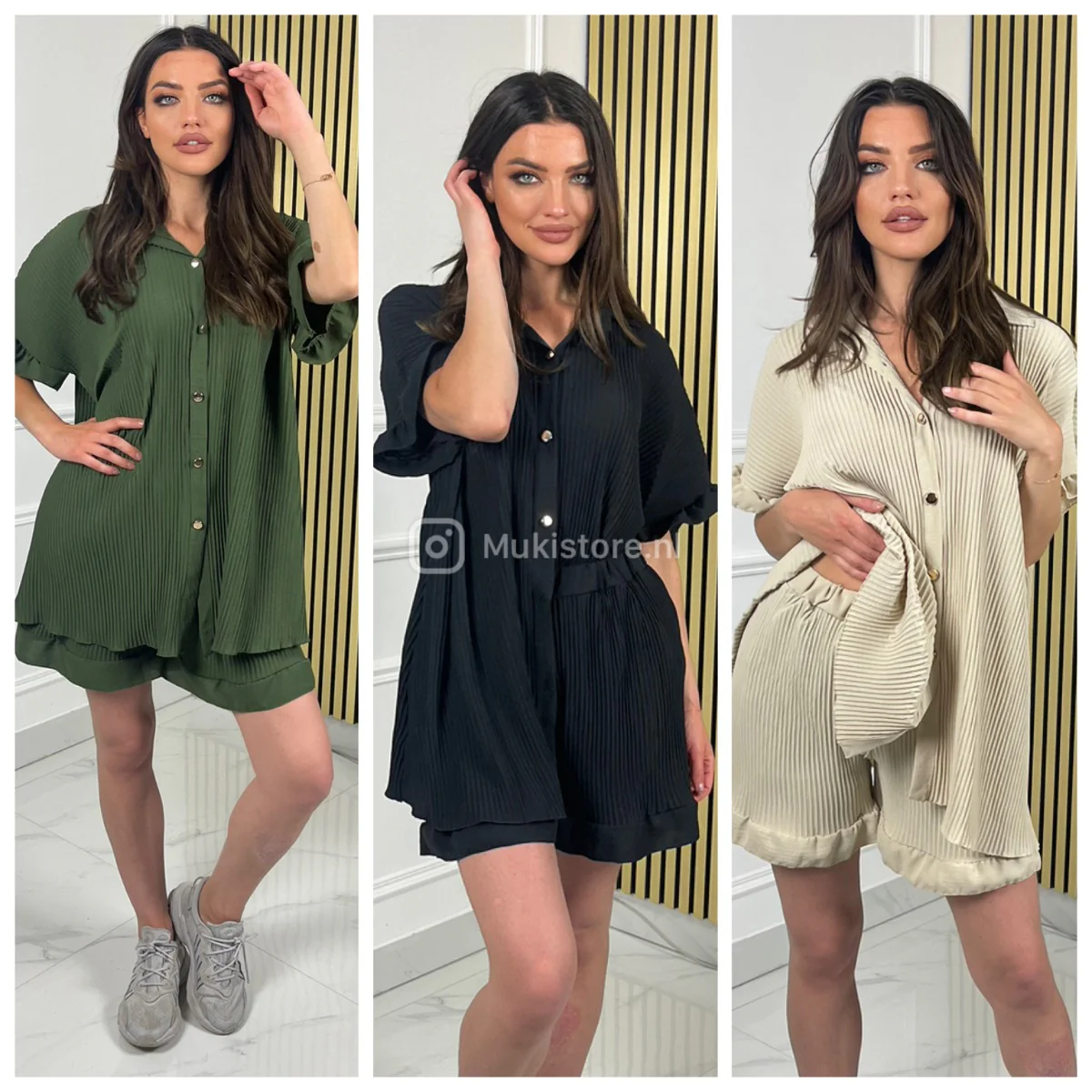 Plisse Golden Button Shirt + Skirt Set - Image 8