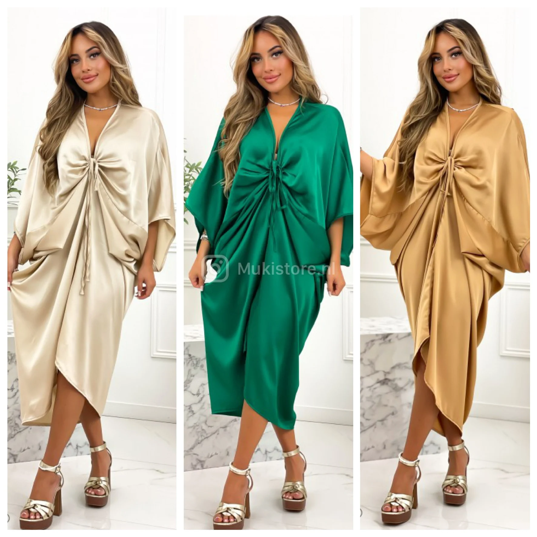 Satin Wrap Drawstring Oversized Dress - Image 11