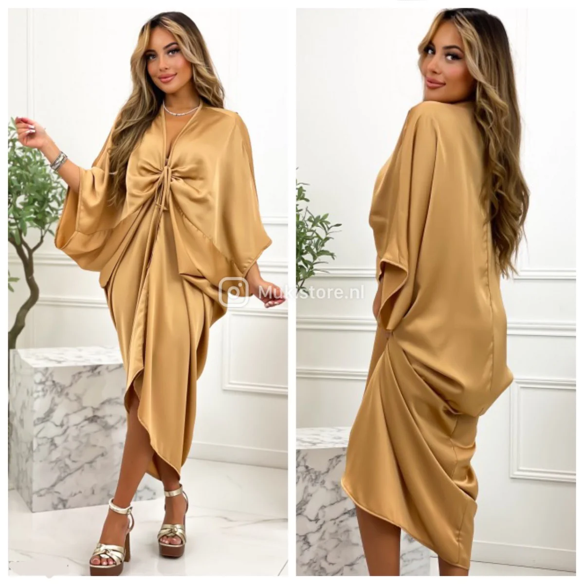 Satin Wrap Drawstring Oversized Dress - Image 5
