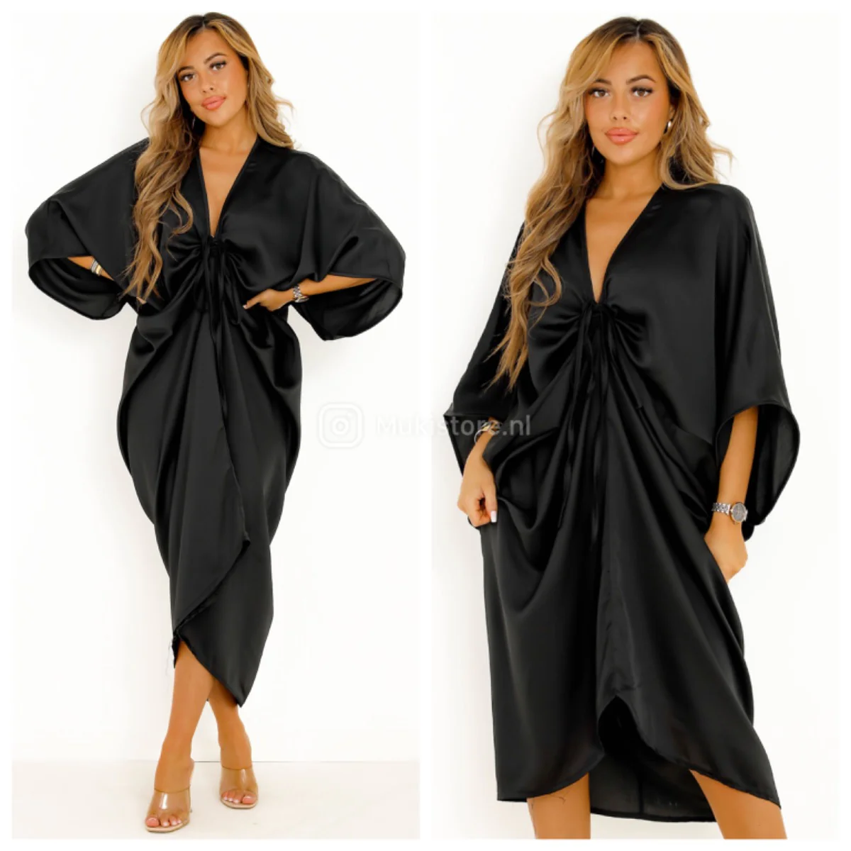 Satin Wrap Drawstring Oversized Dress - Image 6