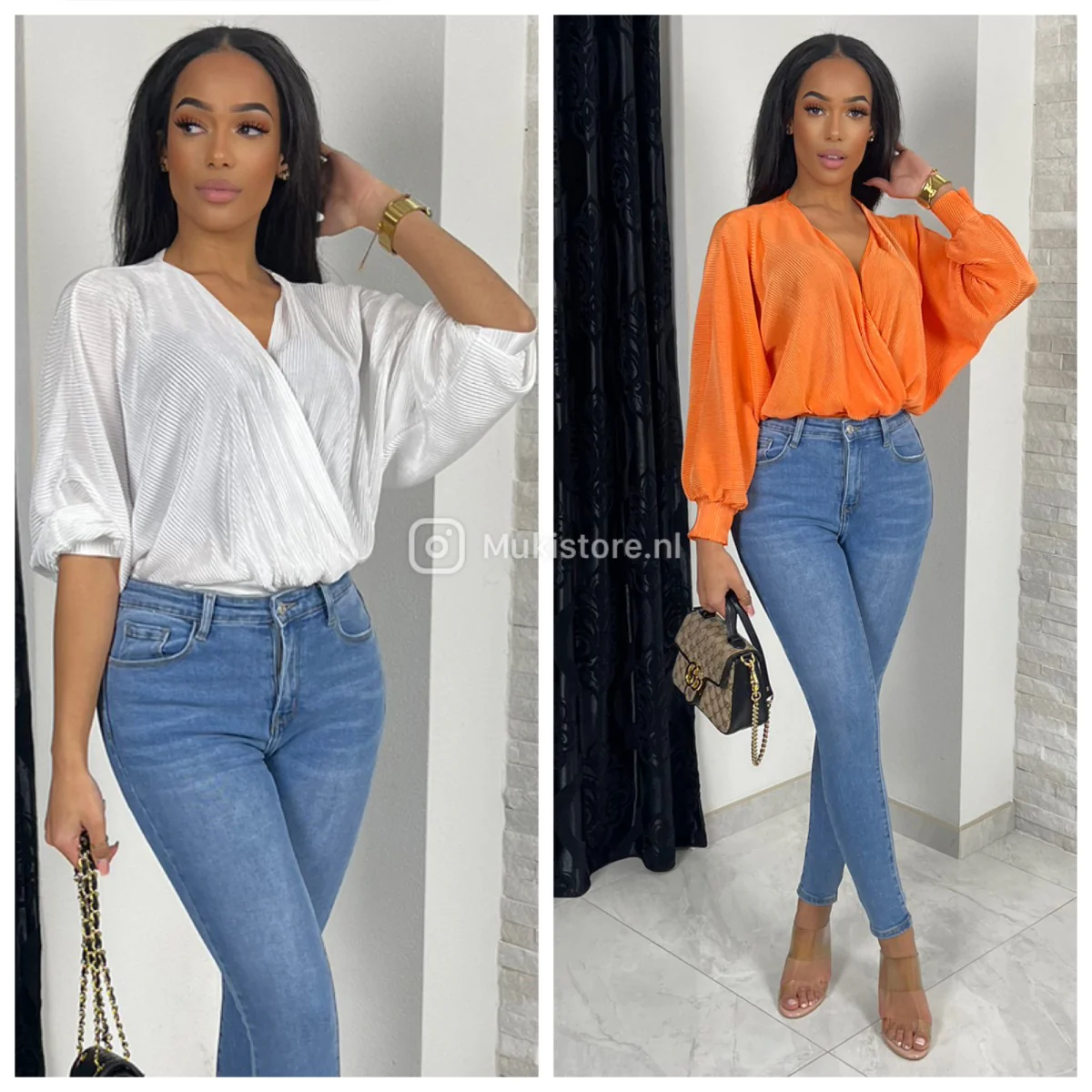 Shiny Ribbed Body V Neck - Image 3