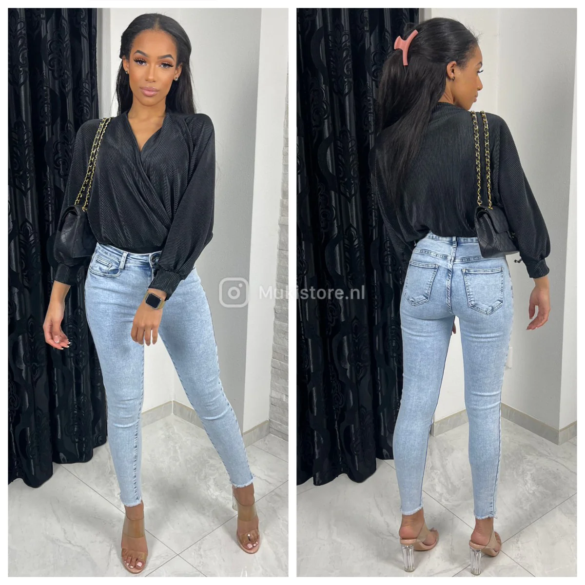 Shiny Ribbed Body V Neck - Image 4