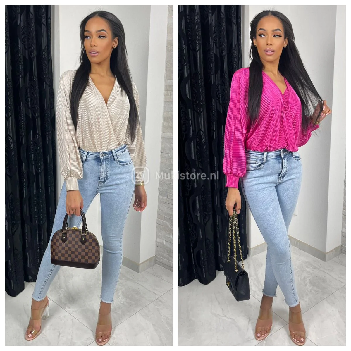 Shiny Ribbed Body V Neck - Image 8