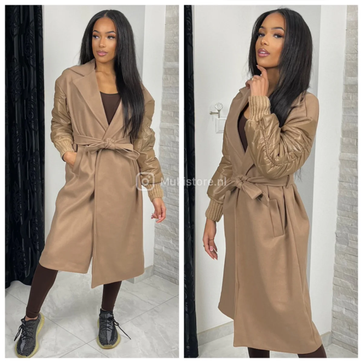 Tie Belt Trenchcoat Bomber Sleeves Zip Detail - Image 3