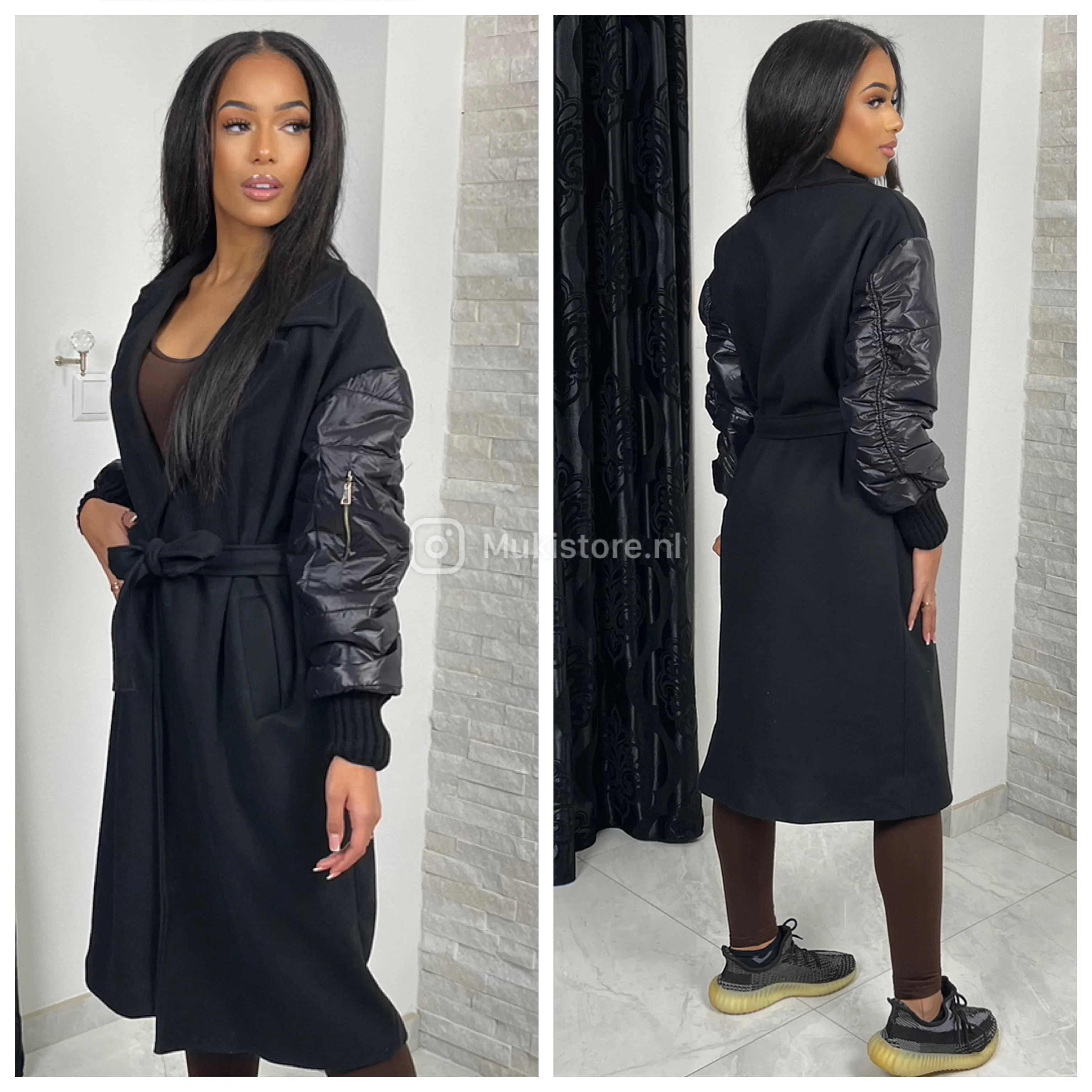 Tie Belt Trenchcoat Bomber Sleeves Zip Detail - Image 4