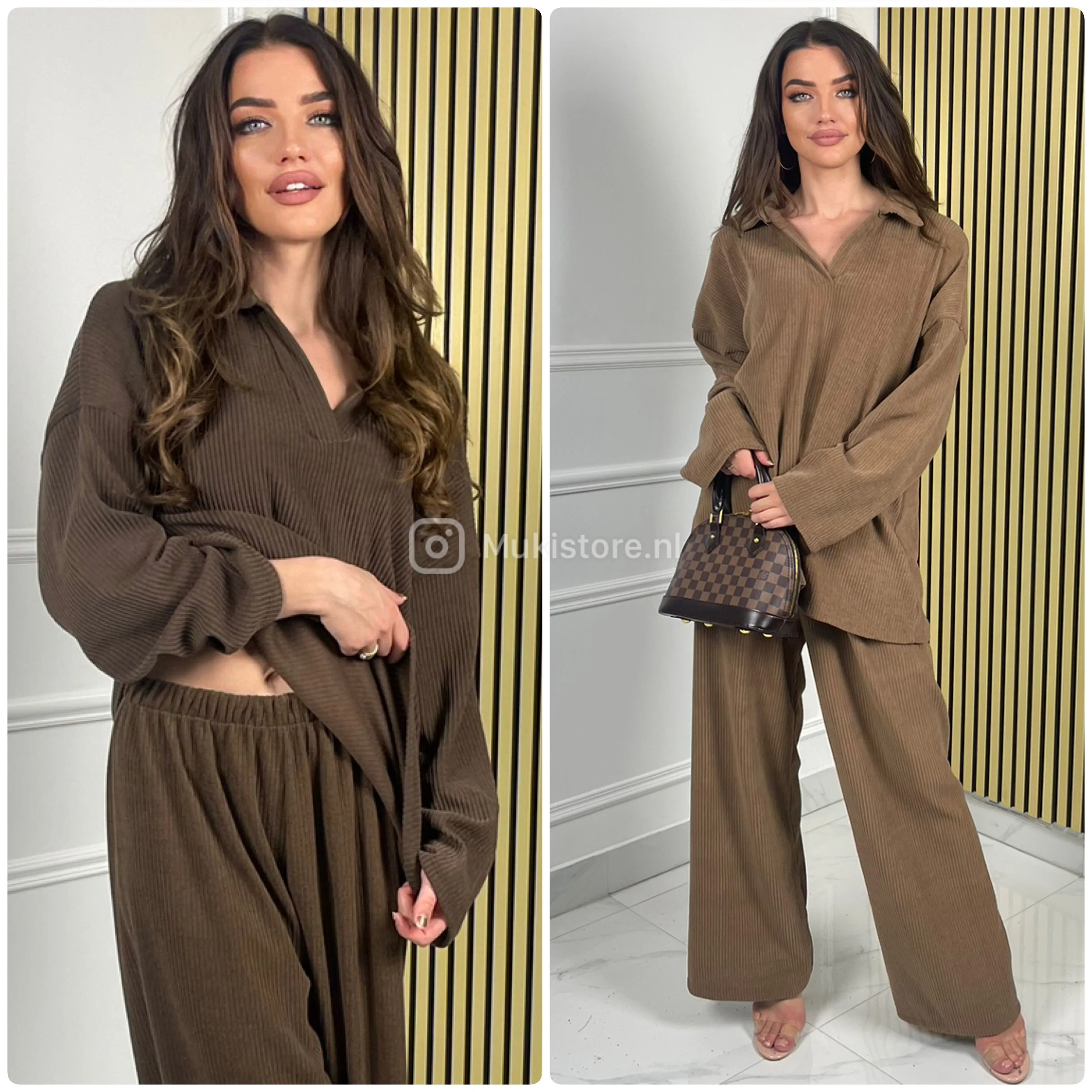 V Neck Collar Thick Corduroy Wide Leg Set - Image 19