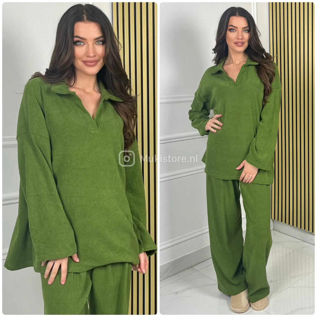 V Neck Collar Thick Corduroy Wide Leg Set - Image 7